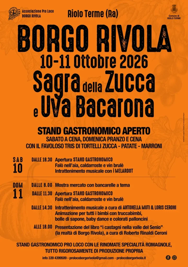 Sagra della zucca e dell'uva bacarona 2026 a Borgo Rivola (Riolo Terme)